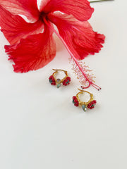 Hand Wrapped Beaded Red Flower Hoops Extra Small