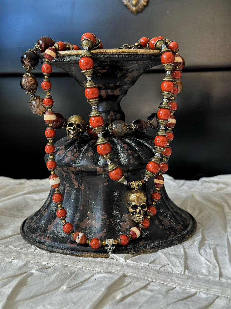 Red Jade Bronze Skull Necklace