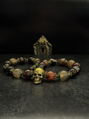 Red Agate Bronze Skull Necklace