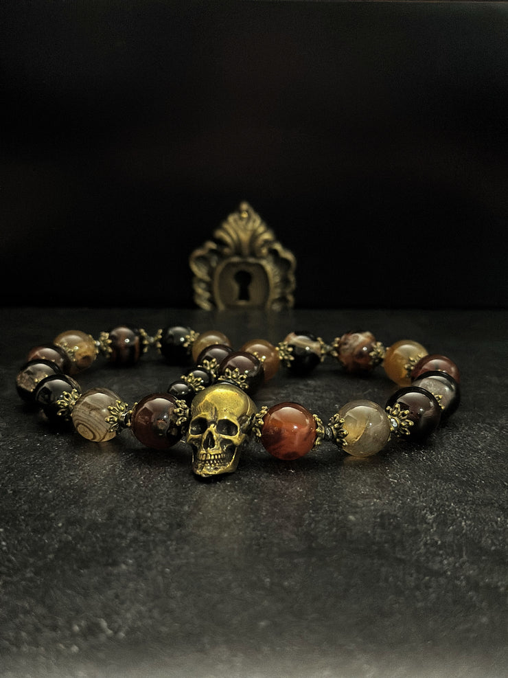 Red Agate Bronze Skull Necklace