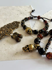 Antique Gold and Agate Skull Necklace