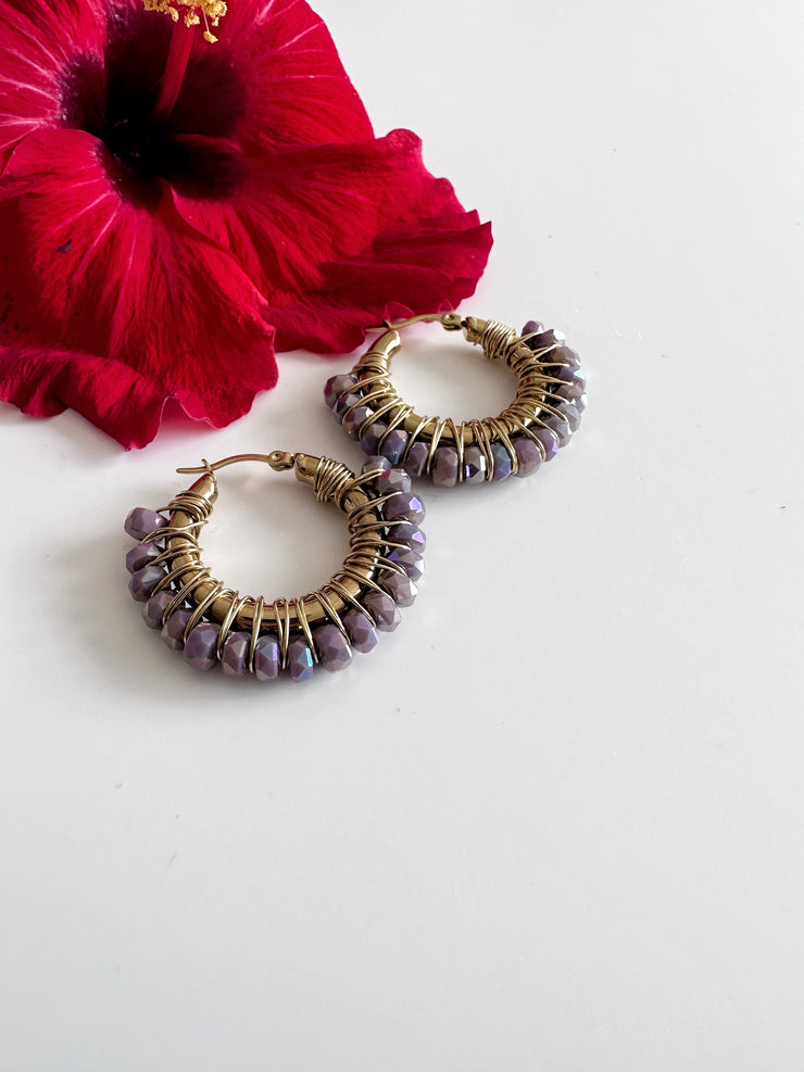 Gold Plated Stainless Steel Medium Hoops Lavender