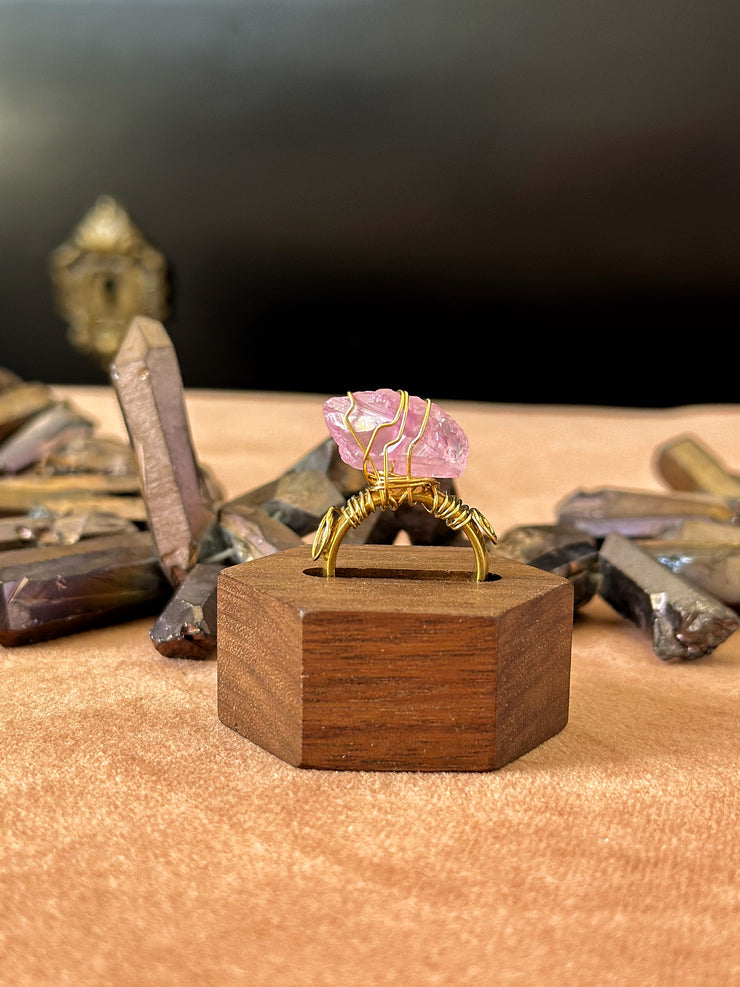 Pink Titanium Quartz Brass Ring