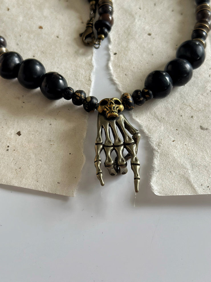 Antique Silver Rock n Roll Skull Necklace