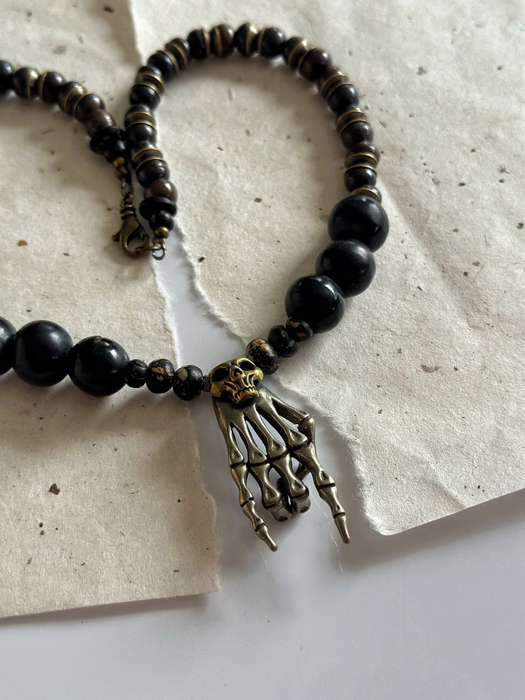 Antique Silver Rock n Roll Skull Necklace