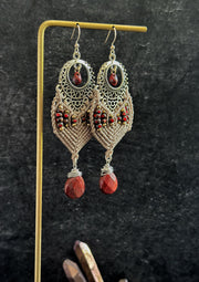 Czech Bead and Apple Jasper Macrame Earrings