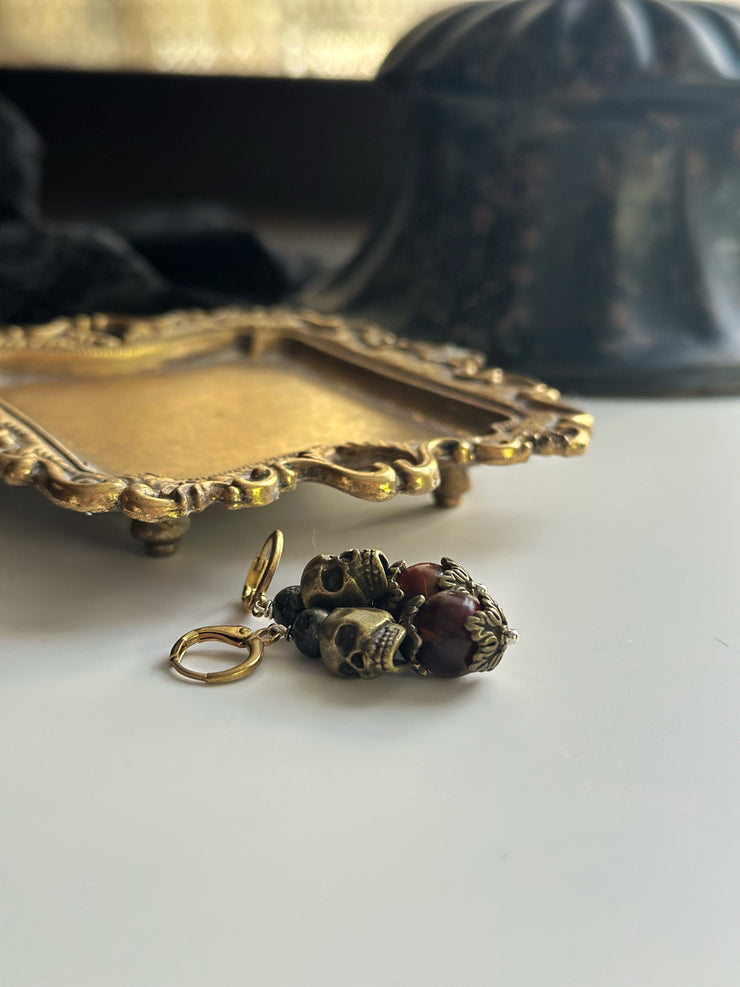 Anitque Bronze Skull and Bone Plug Friendly Earrings