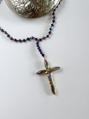 Hand Tied Crystal Cross Pendant Duo Chrome Royal Blue