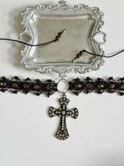 Gothic Cross and Skull Macrame Choker