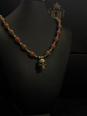 Red Jade Bronze Skull Necklace