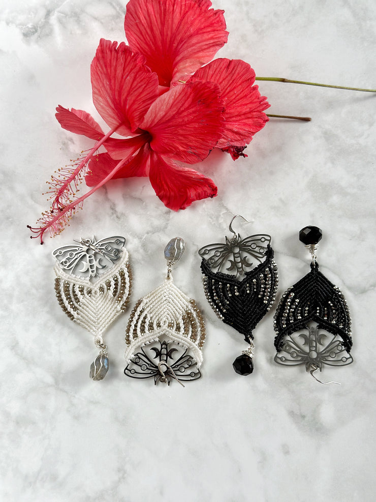 Beaded Butterfly Macrame Onyx Earrings