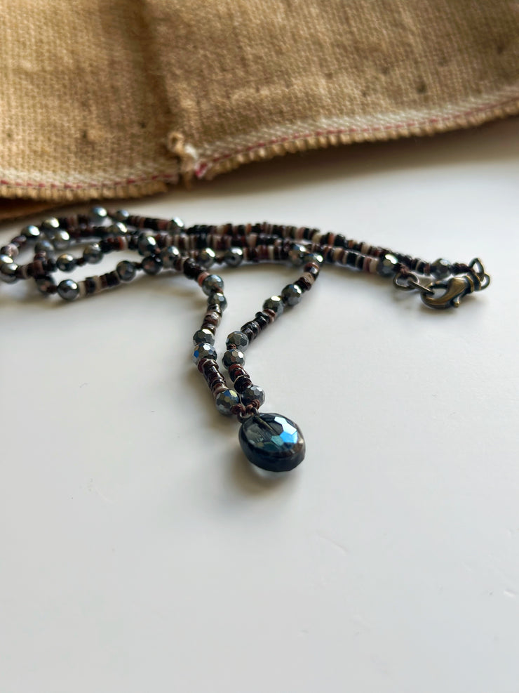 Crystal Black Lip Shell and Hematite Necklace