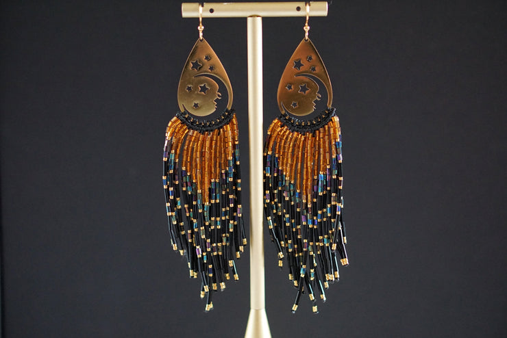 Beaded Luna Fringe Earrings