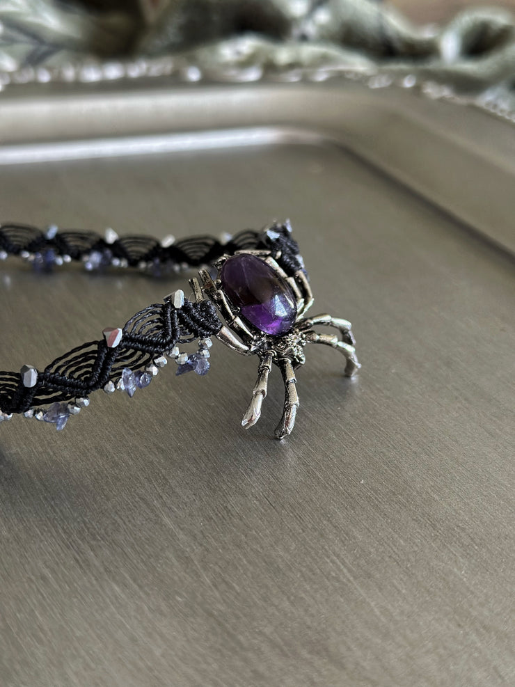 Amethyst Spider and Iolite Macrame Choker