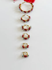 Hand Wrapped Beaded Red Flower Hoops Extra Small