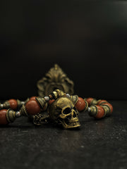 Red Jade Bronze Skull Necklace