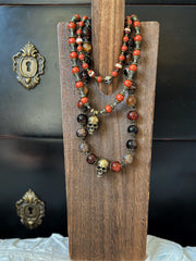 Red Jade Bronze Skull Necklace