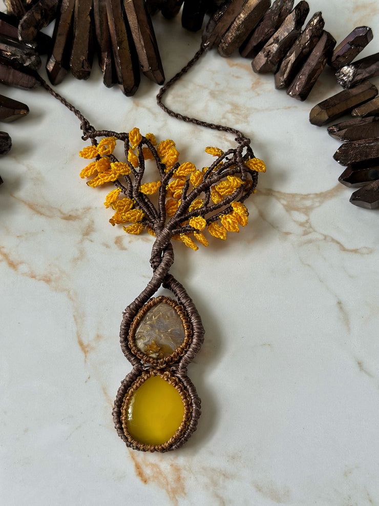 Agate and Yellow Onyx Tree of Life Necklace