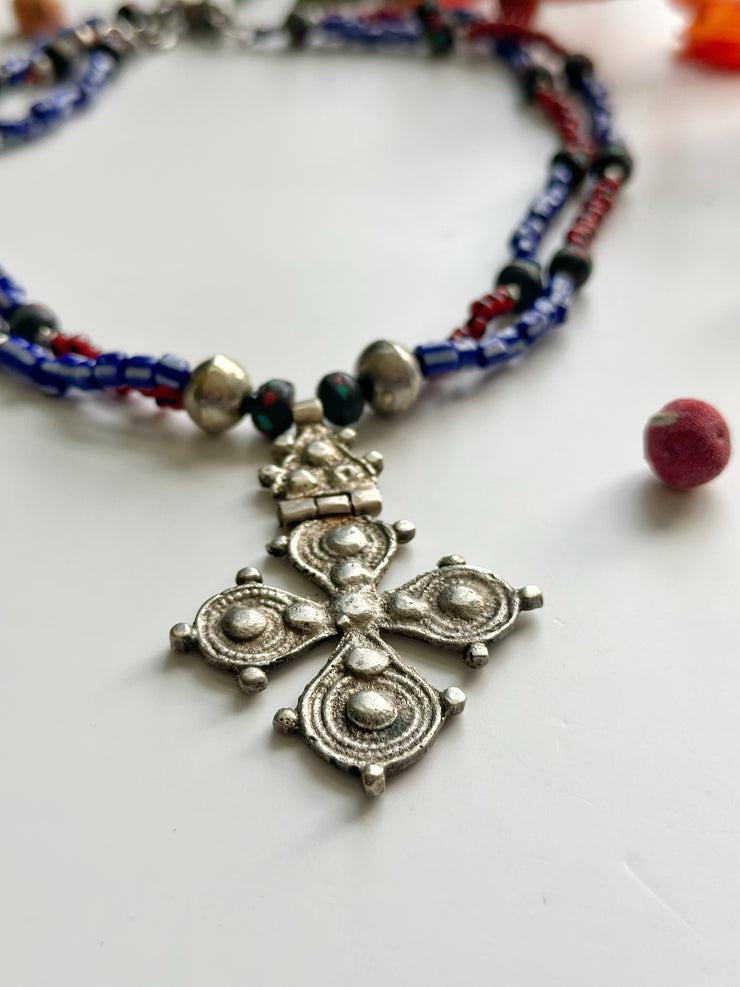 Ethnic Necklace with Czech beads and vintage Ethiopian pendant