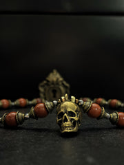 Red Jade Bronze Skull Necklace