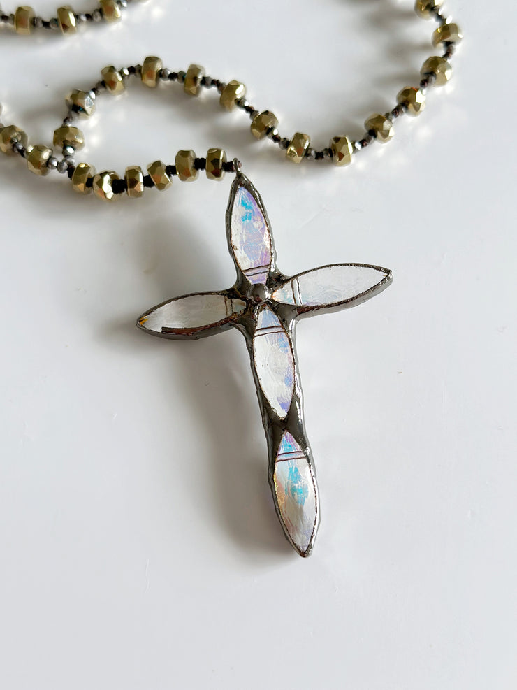 Hand Tied Crystal Cross Pendant