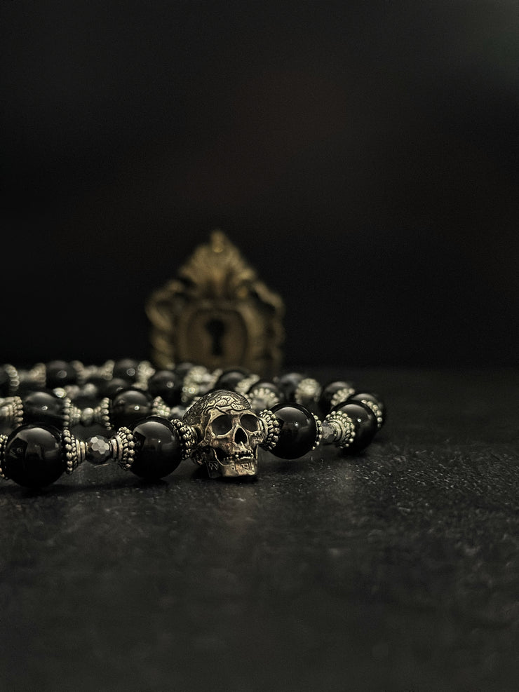 Black Onyx Silver Skull Necklace