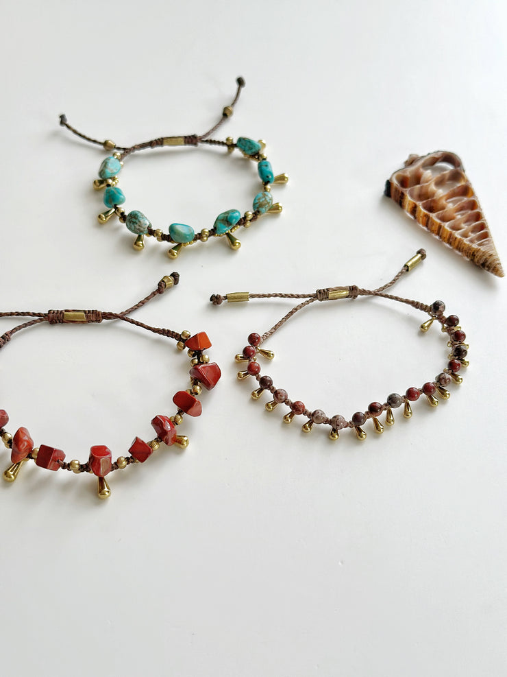 Coral and Brass Droplet Bracelet