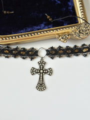 Gothic Cross and Skull Macrame Choker