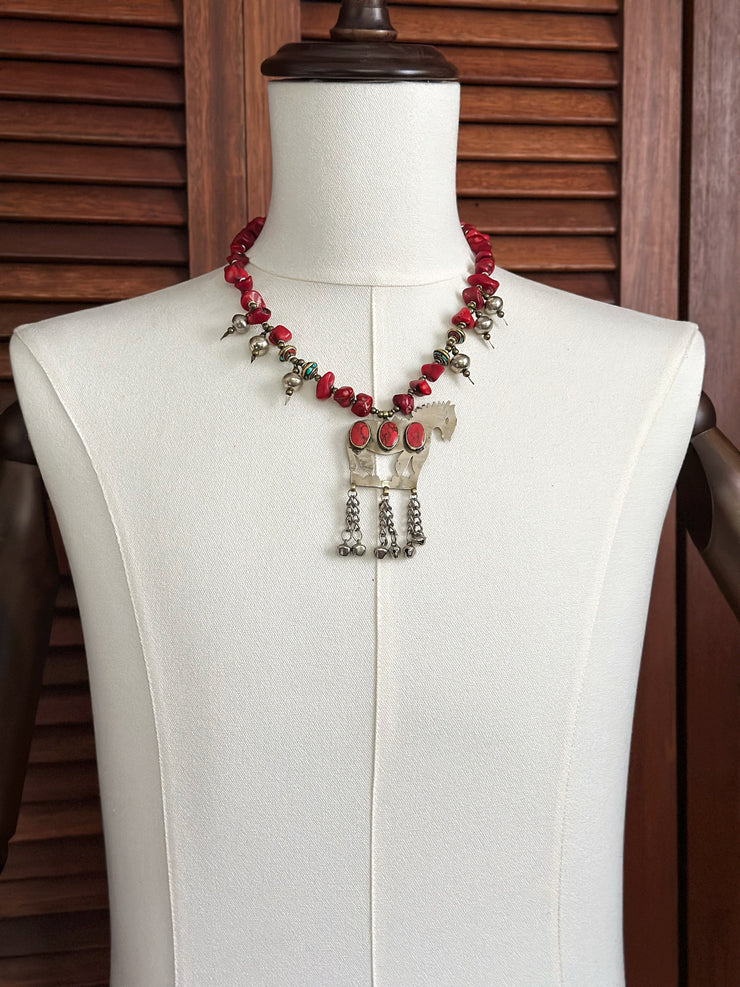 Unique Ethnic Afghan Horse Coral Necklace