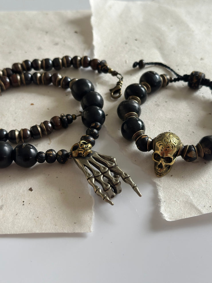 Antique Silver Rock n Roll Skull Necklace