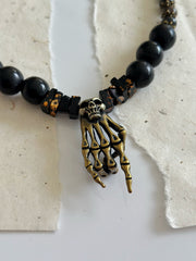 Antique Gold Rock n Roll Skull Necklace