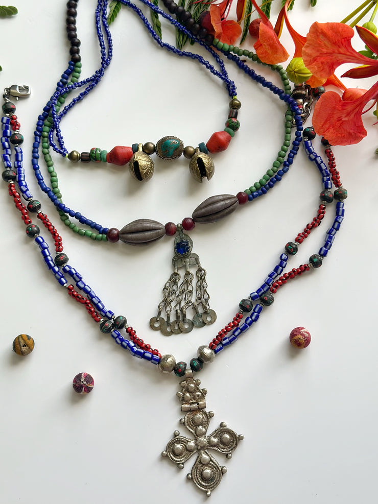 Ethnic Necklace with Czech beads and vintage Ethiopian pendant