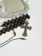 Gothic Cross and Skull Macrame Choker