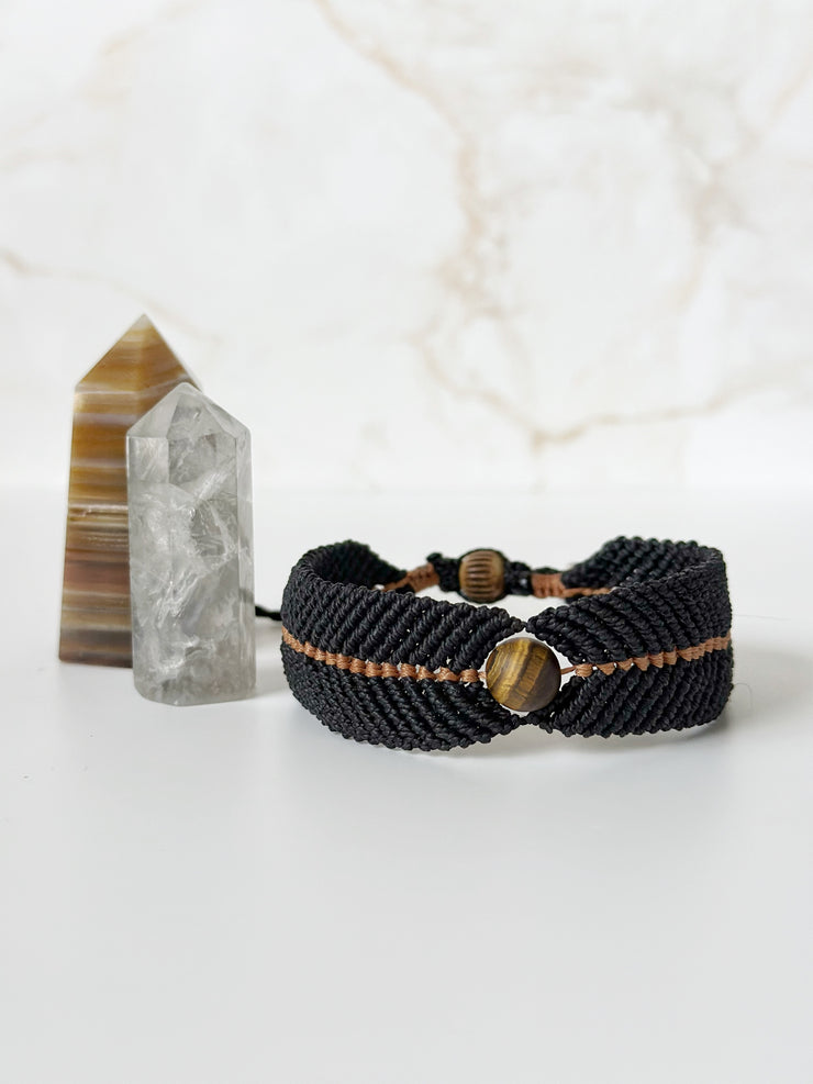 Mens Macrame Cuff with Matte Tigers Eye