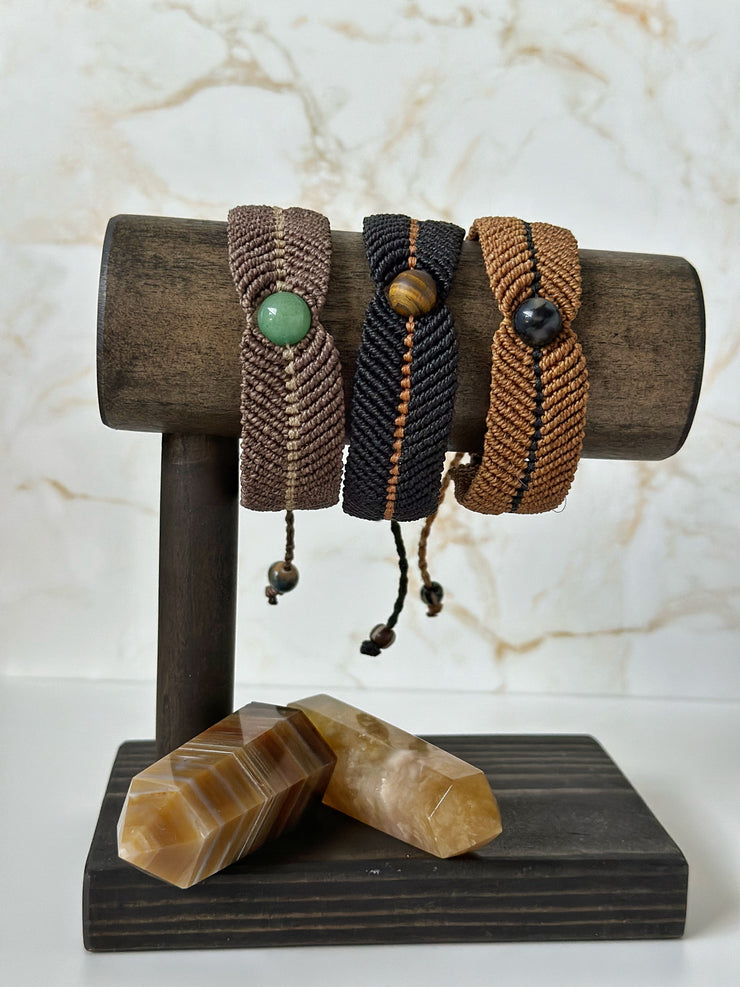 Mens Macrame Cuff with Matte Tigers Eye