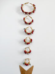 Hand Wrapped Beaded Red Flower Hoops Large