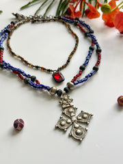 Ethnic Necklace with Czech beads and vintage Ethiopian pendant