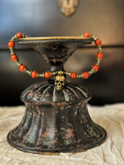 Red Jade Bronze Skull Necklace