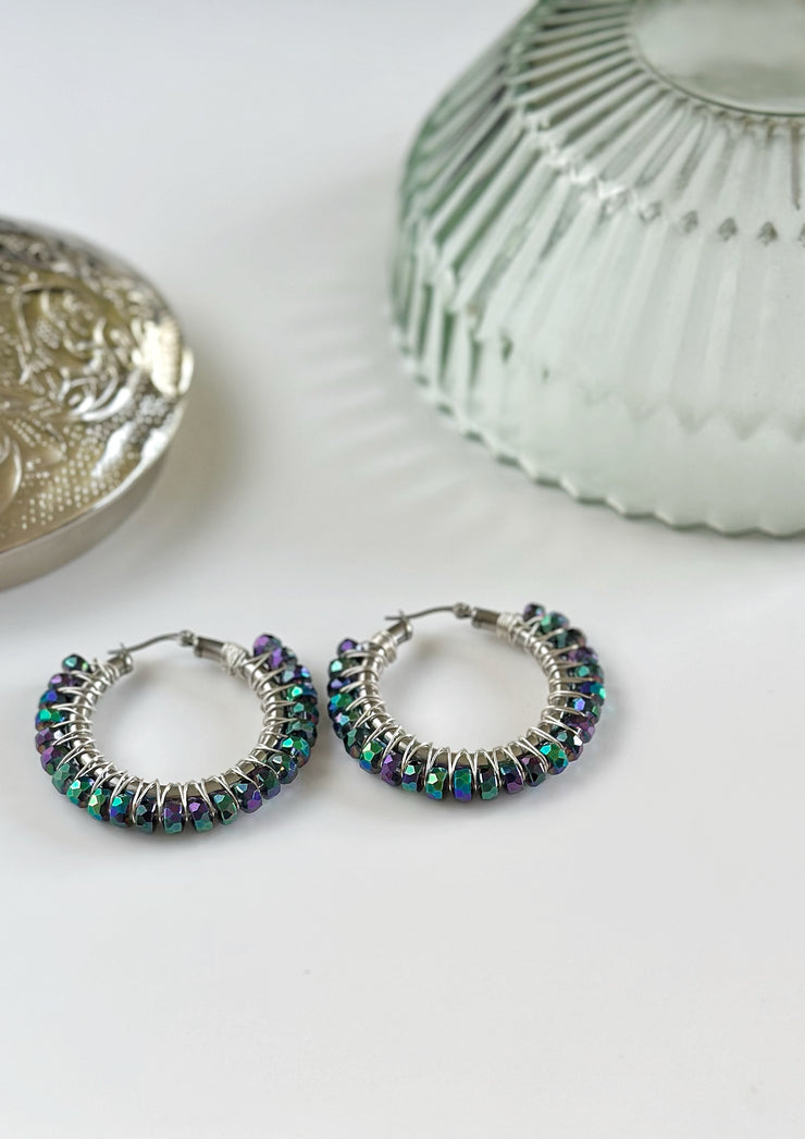 Duo Chrome Blue Purple and Green Large Hoops