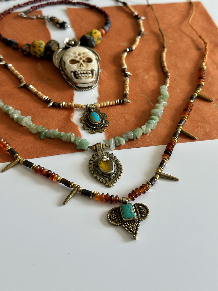 Turquoise Brass and Bone Ethnic Necklace