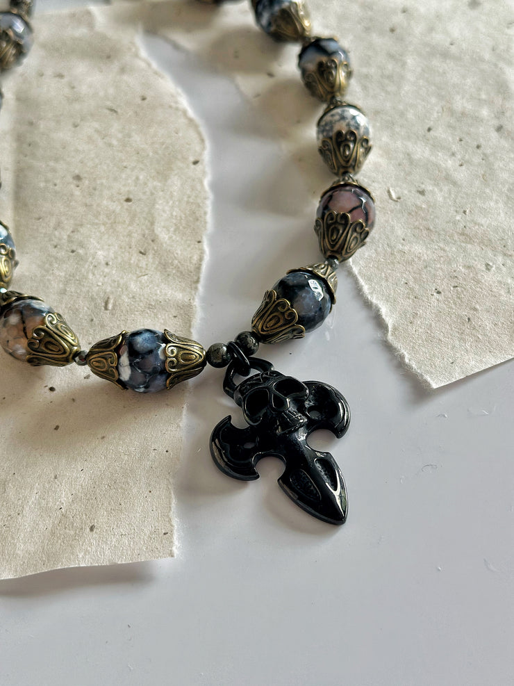 Dragon Vein Agate Skull Dagger Necklace