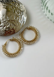 Cream Crystal Wrapped Hoops Large