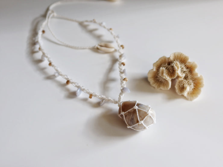 Blue Lace Agate Macrame Necklace