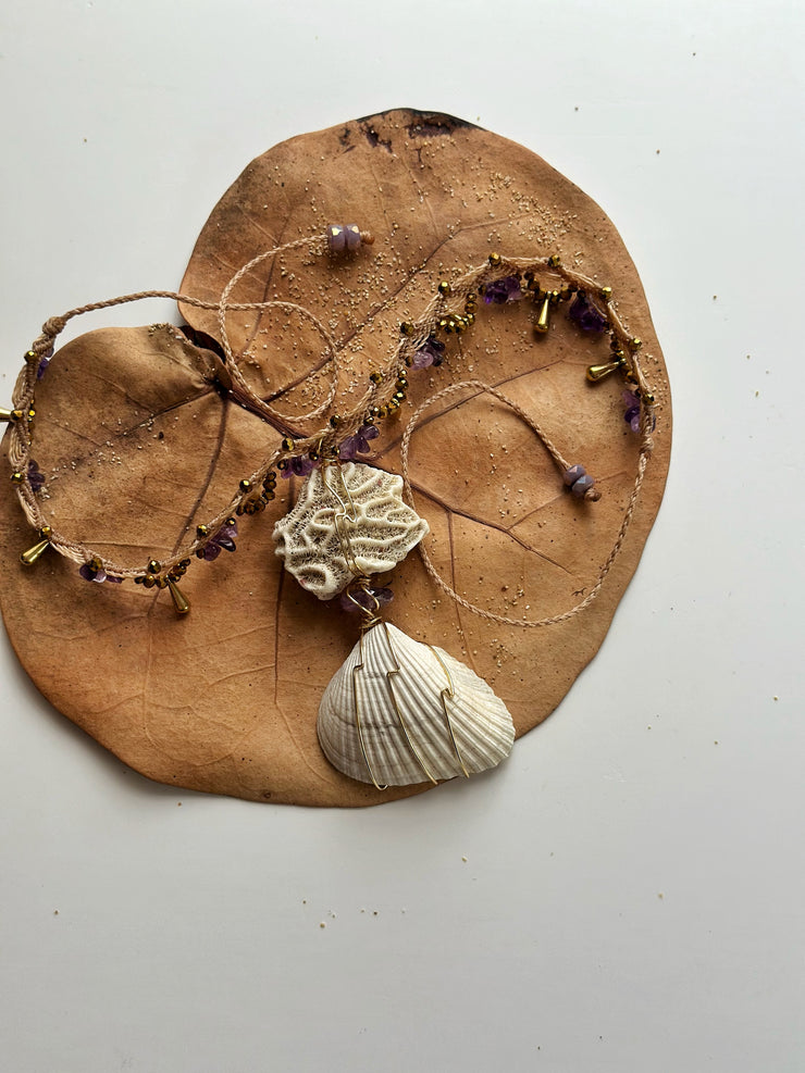 Natural Seashell and Amethyst Choker