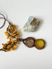 Agate and Yellow Onyx Tree of Life Necklace