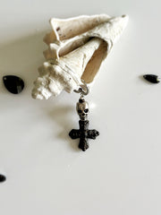 Silver Skull and Antique Cross Earring