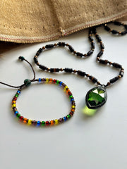 Crystal Black Lip Shell and Hematite Hand Knotted Necklace