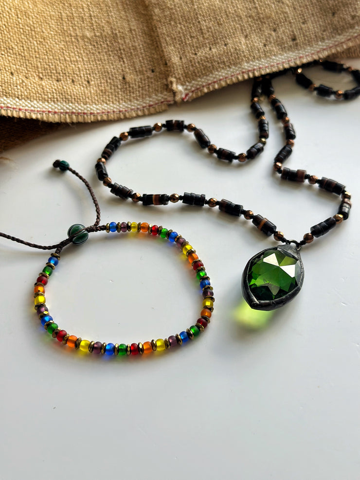 Crystal Black Lip Shell and Hematite Hand Knotted Necklace