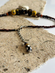 Ancient Tribal Bead and Buffalo Bone Skull Tibetan Silver Necklace