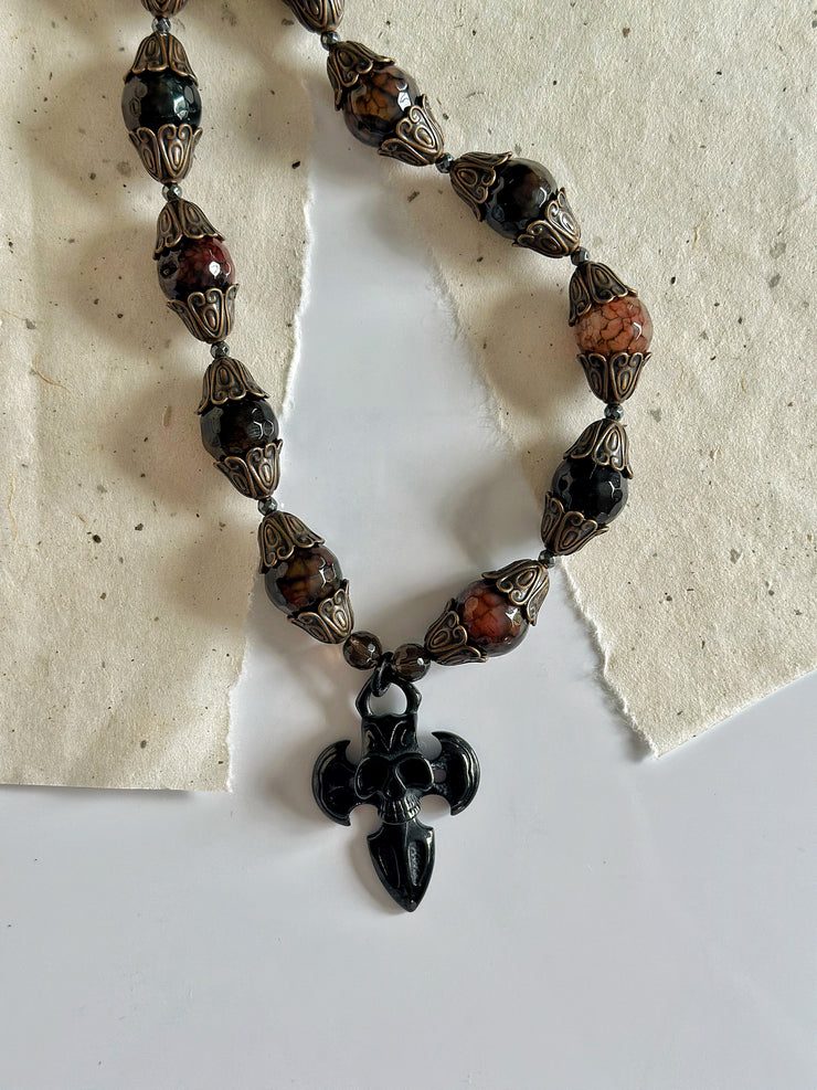 Agate Skull Dagger Necklace